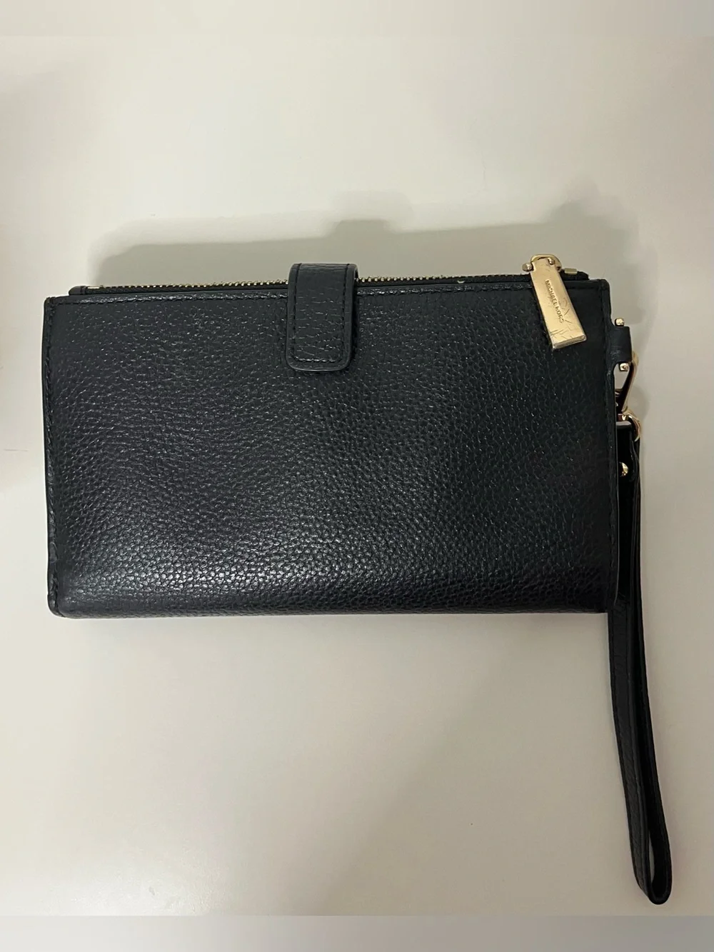 Michael Kors Black Leather Wristlet Wallet with Gold Hardware